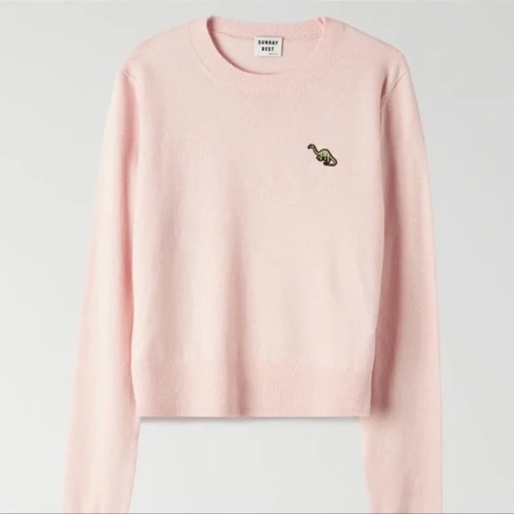 Aritzia Sunday Best | Abby Sweater in Chalk Pink with Dino | Size Large